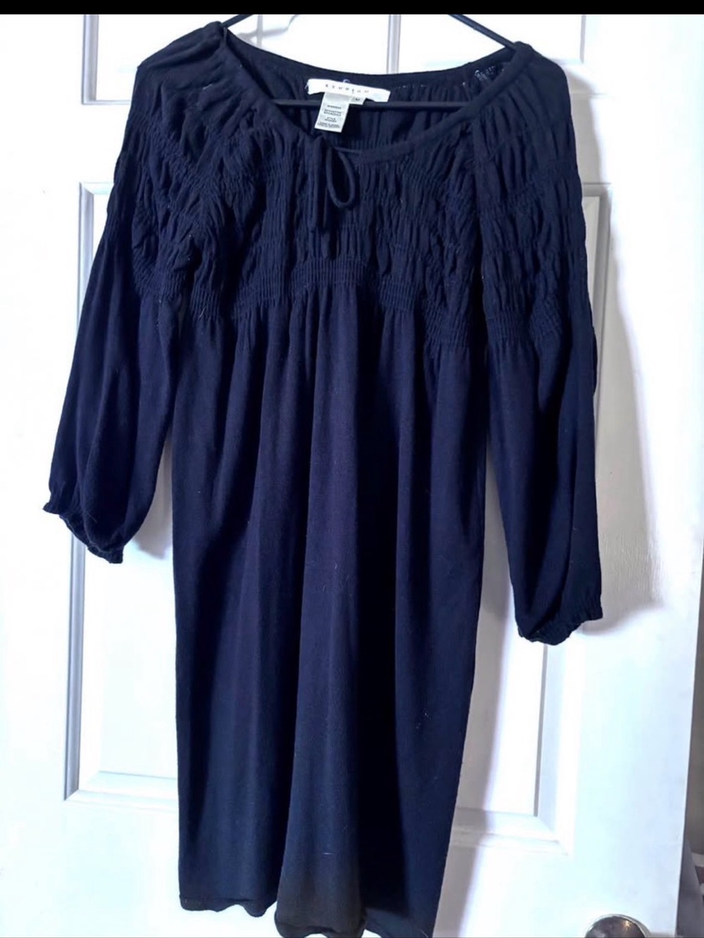 Studio M Black Long-Sleeve Smocked Peasant Dress